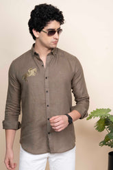 Zane Green Pure Linen Shirt Embroidery